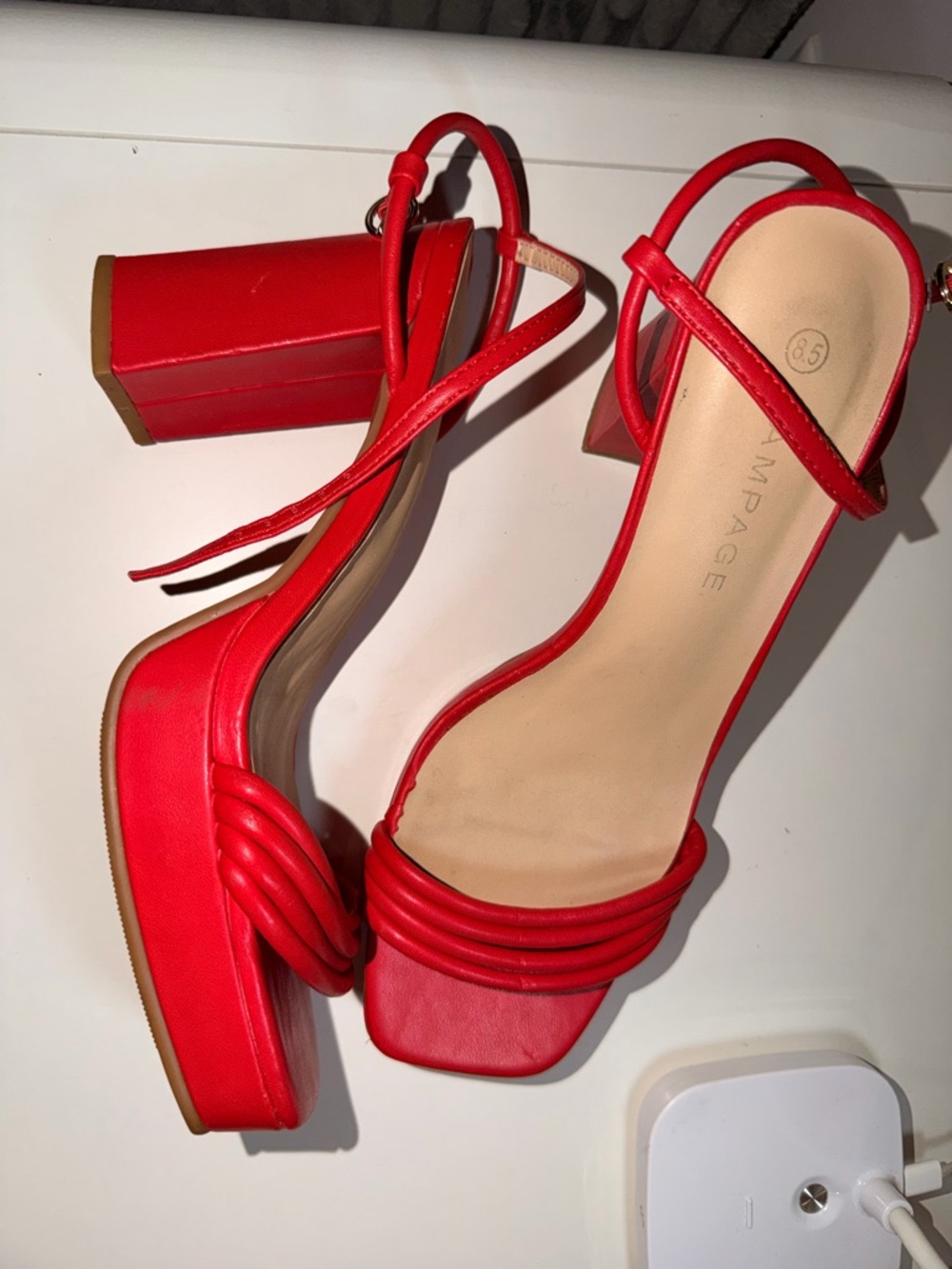Rampage Red Braided Platform Block Heel Sandals